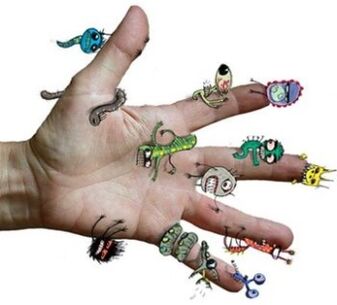 germs and parasites on the human hand